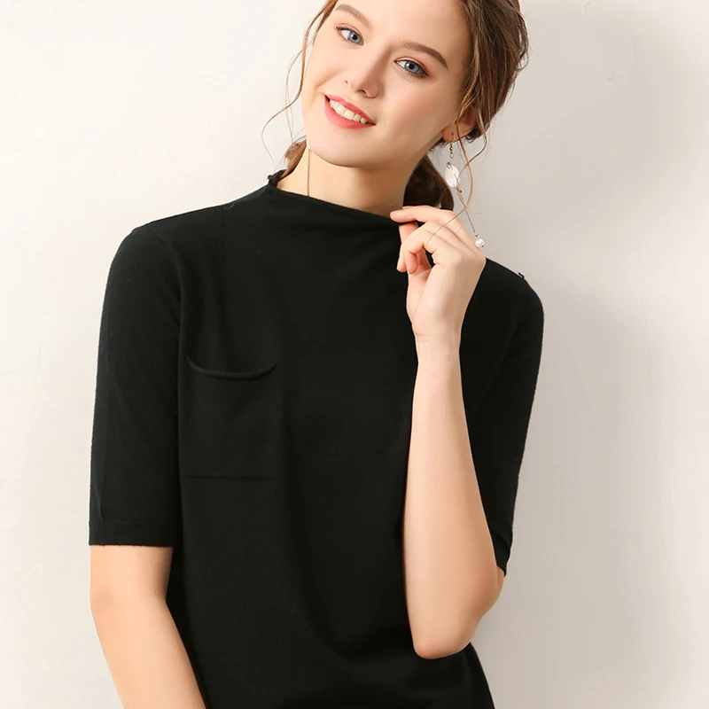 SZDYQH spring and summer new style slim knitted short sleeve cashmere sweater o-neck solid color women half thin pullover | Женская