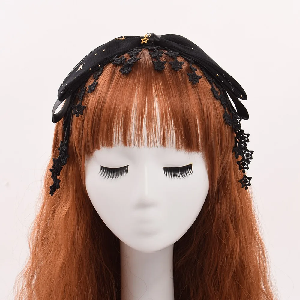 Кружевной головной убор для девочек в стиле &quotЛолита&quot со звездами и черным