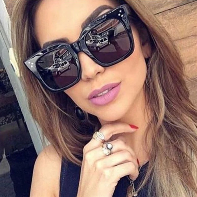 Ким солнечные очки в стиле Кардашьян леди плоский верх очки Lunette Femme женские роскошные брендовые Солнцезащитные очки женские заклепки солнцезащитные очки UV400