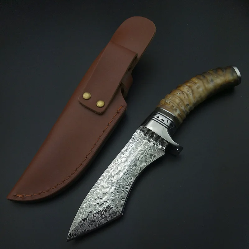 Новый дамасский боевой меч Рога Ручка дамасское лезвие охотничий нож Рыбалка