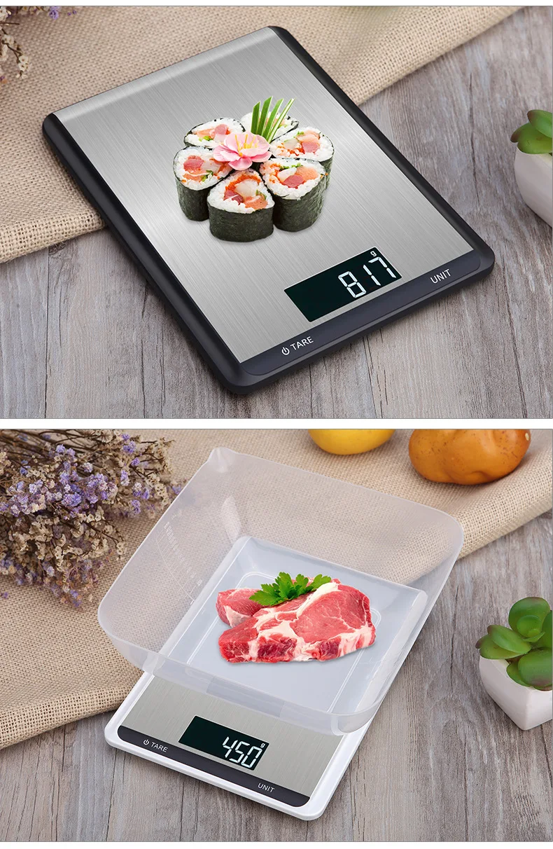 Цифровые кухонные весы на платформе из нержавеющей стали, электронные кухонные весы с сенсорной кнопкой, профессиональные измерительные инструменты с ЖК-дисплеем