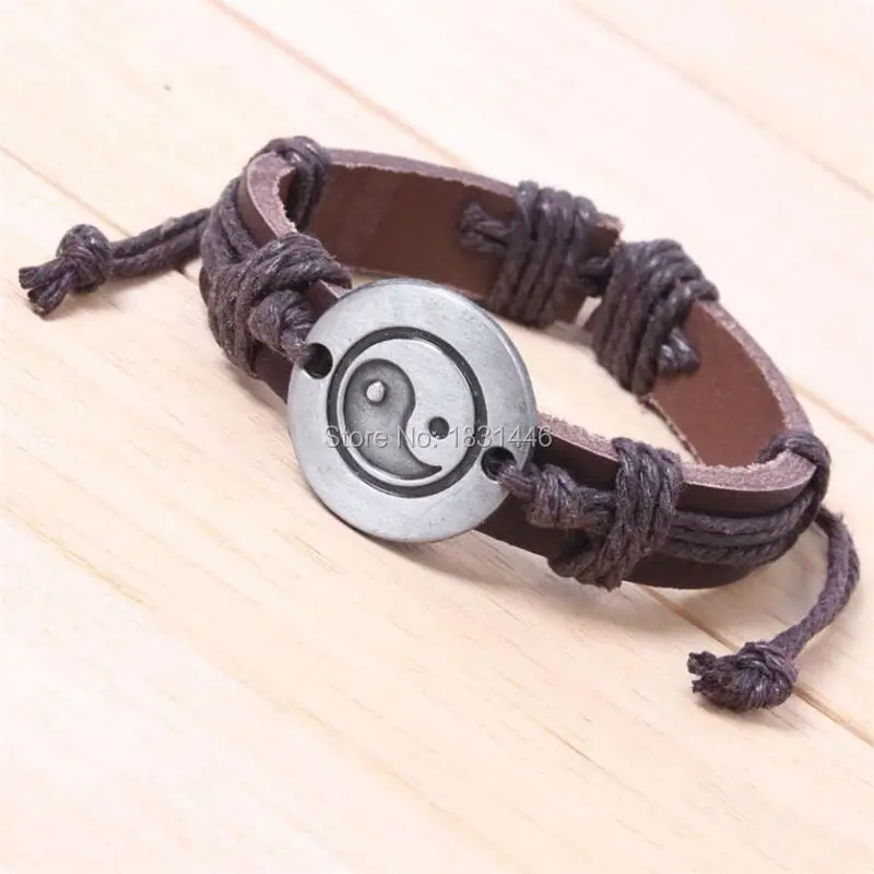 Pulseras Cuero Pulseira Masculino плетеный браслет из натуральной кожи Yin Yang мужской простой на