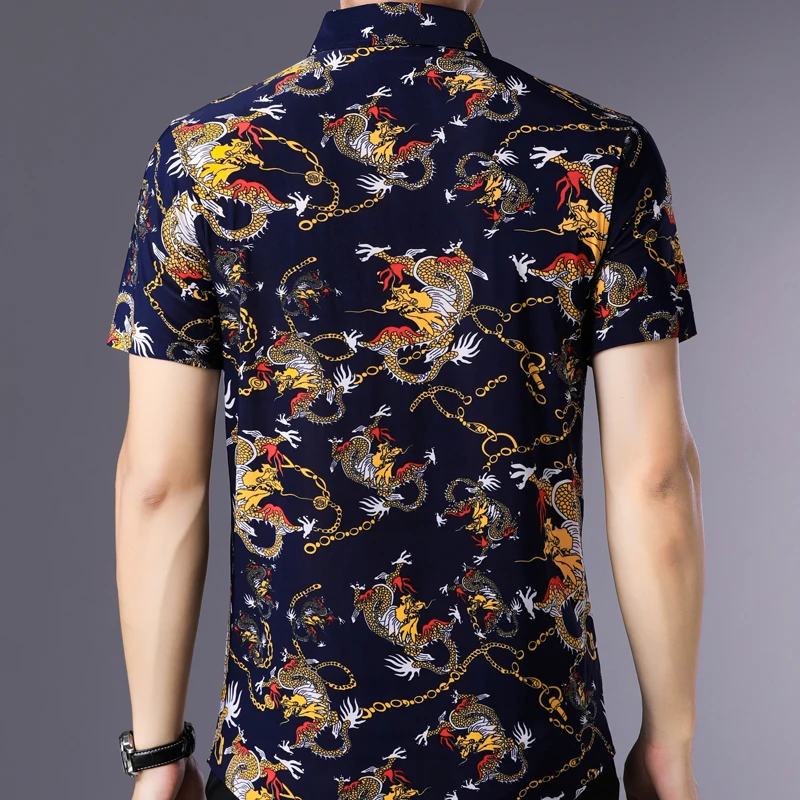 2019 summer short sleeve men hawaiian shirt floral hawaii loong dress casual slim fit social clothes luxury shirts mens fashion | Мужская