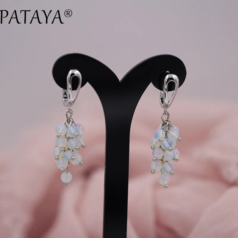PATAYA, Новое поступление, дизайн, круглый маленький лунный камень, натуральный камень, висячие серьги для женщин, Настоящее Белое золото, уникальные ювелирные изделия