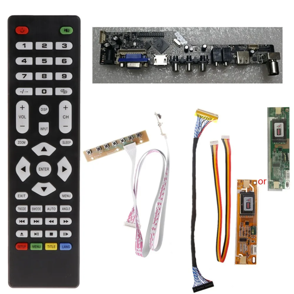 

Универсальный ТВ-контроллер V56, плата драйвера ПК/VGA // USB-интерфейс + 7 клавиш + комплект кабеля LVDs