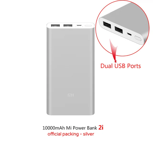 Sliver Xiaomi Mi 10000 мАч Внешний аккумулятор 2i внешний аккумулятор быстрая зарядка внешний аккумулятор 10000 двойной USB выход для Android и IOS - Цвет: Sliver