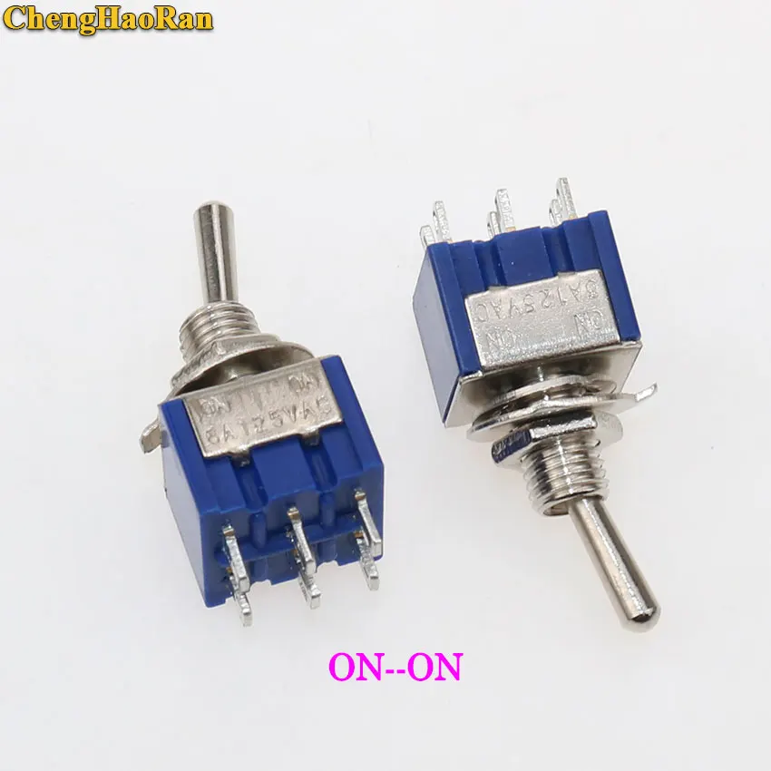 

ChengHaoRan 2PCS MTS-202 DPDT Switch 6A 125V AC 6-Pin ON-ON Mini Toggle Switches For Switching Lights Motors