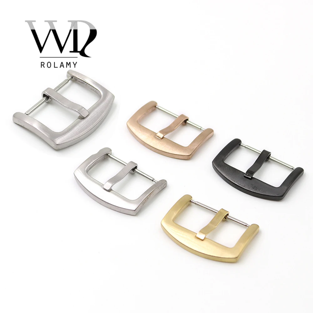 

Rolamy 18 20 22 24mm Wholesale New Men Women 316L Stainless Steel Brushed Matt 3mm Tang Tongue Pin Buckle For Watch Strap