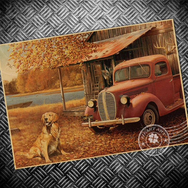 Винтаж плакат из крафт-бумаги Ретро США классических автомобилей Старый рисунок