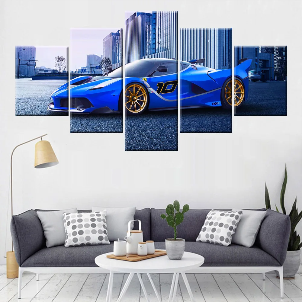 Картина на холсте HD Модульная картина 5 шт. синий роскошный спортивный автомобиль