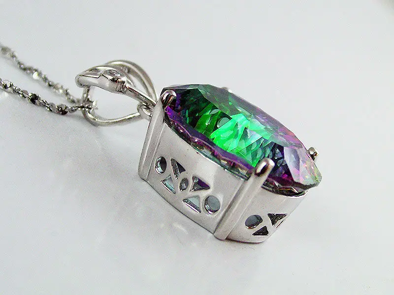 2013 Fashion UNIQUE DESIGN FLOWER 14ct Genuine Mystic Topaz Pendant 925 Sterling Silver Free Shipping|topaz silver jewellery|topaz earingssilver