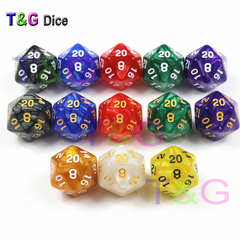 T & G D20 игральные кости для D Rpg 20 двухсторонняя гладкая поверхность игры много