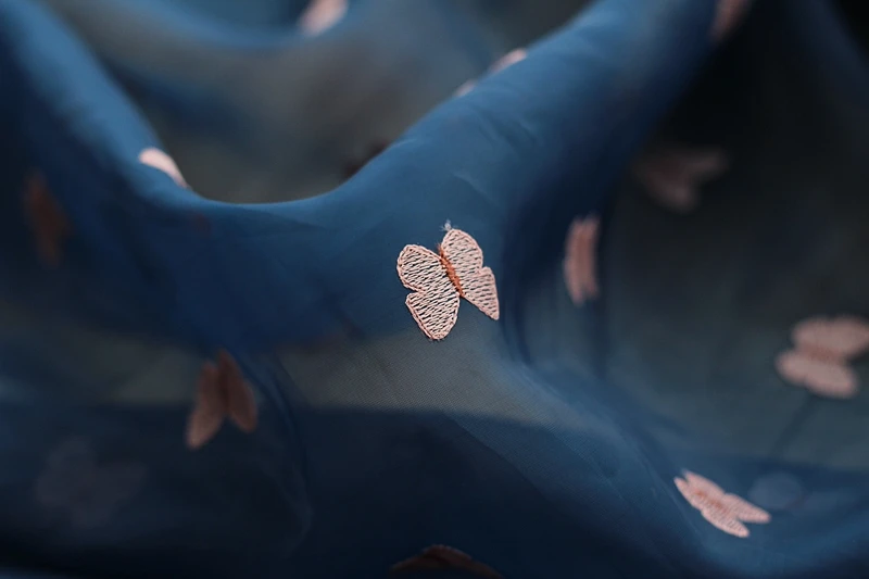 Высококачественная синяя кружевная ткань из органзы с вышивкой кружево в стиле