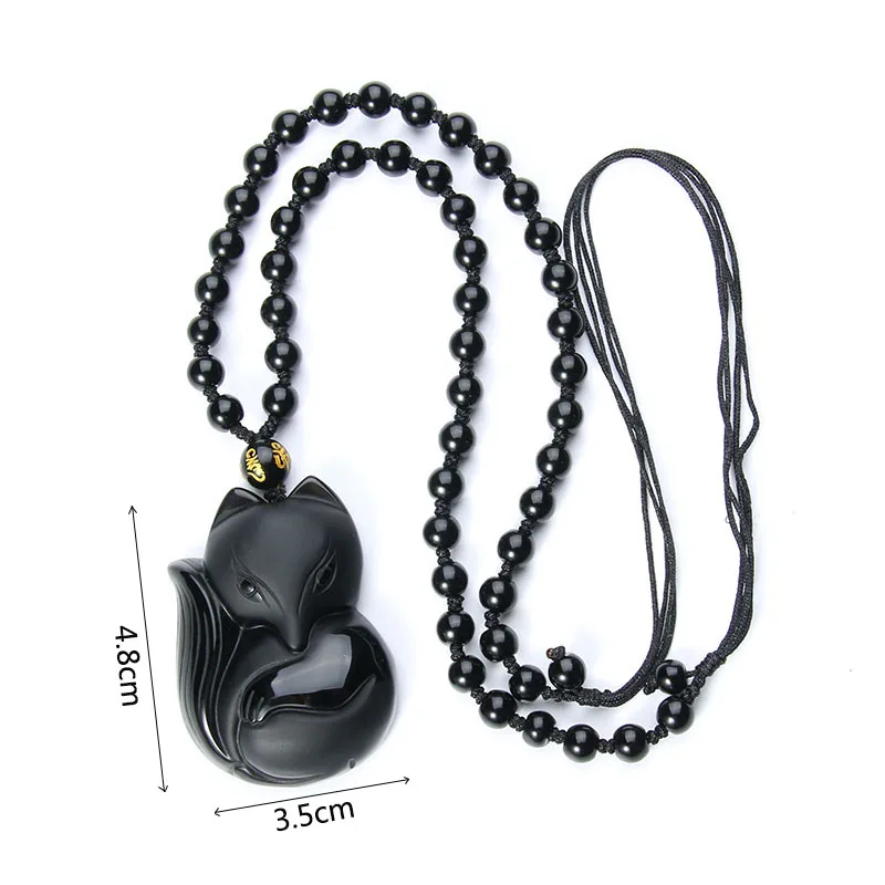 Женское колье ручной работы с подвеской в виде лисы|obsidian pendant|lucky pendantobsidian necklace |