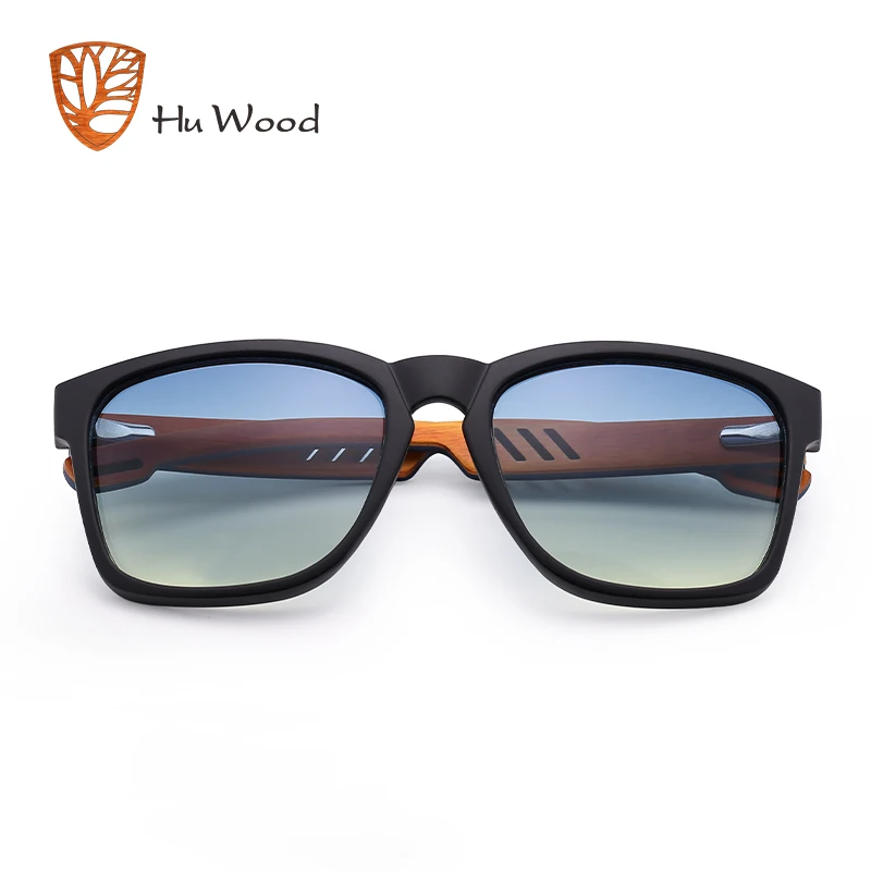 

HU WOOD Woman Design Multi-color Frame Skateboard Wood Sunglasses For Men Color Gradient Lenses Driving Shade Anti-glare GRS8011