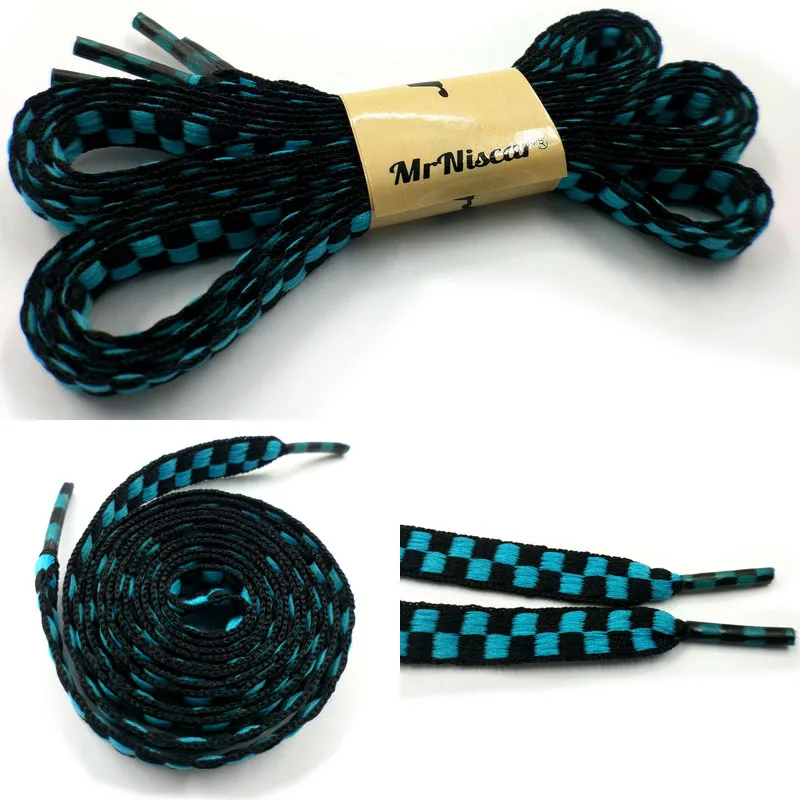 Black Sky Blue 115cm 1 пара L 45,2" W 1 0,39" шнурки для детей и взрослых, клетчатые плоские шнурки для обуви, шнурки, кроссовки, повседневная обувь, веревка, высокое качество - Цвет: Black Sky Blue 115cm