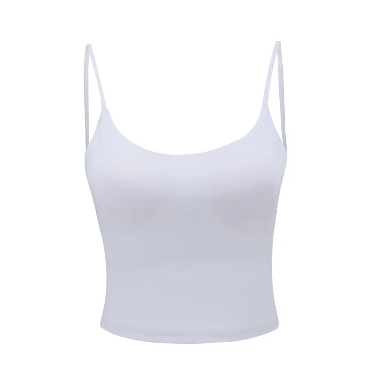 

Ovesport Spaghetti Straps Solid Color Women Crop Top Sleeveless Slim Push Up Bra Of Women Shock-proof Dry Gathering Bralette