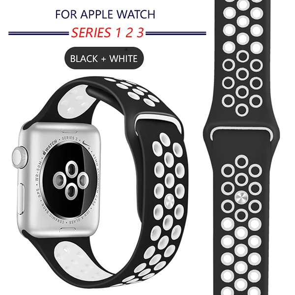 Black White Ремешок для apple watch 42 мм 38 мм 44 мм 40 мм correa iwatch 5 4 3 2 спортивный силиконовый браслет для apple watch 4 аксессуары - Цвет ремешка: Black White