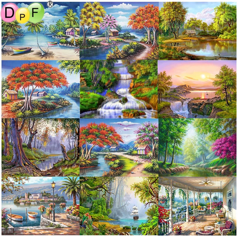 

DPF DIY 5D full Round Diamond Painting Landscape Magic Cube Cross Stitch Art Crafts Diamond Embroidery Mosaic Gift Home Decor
