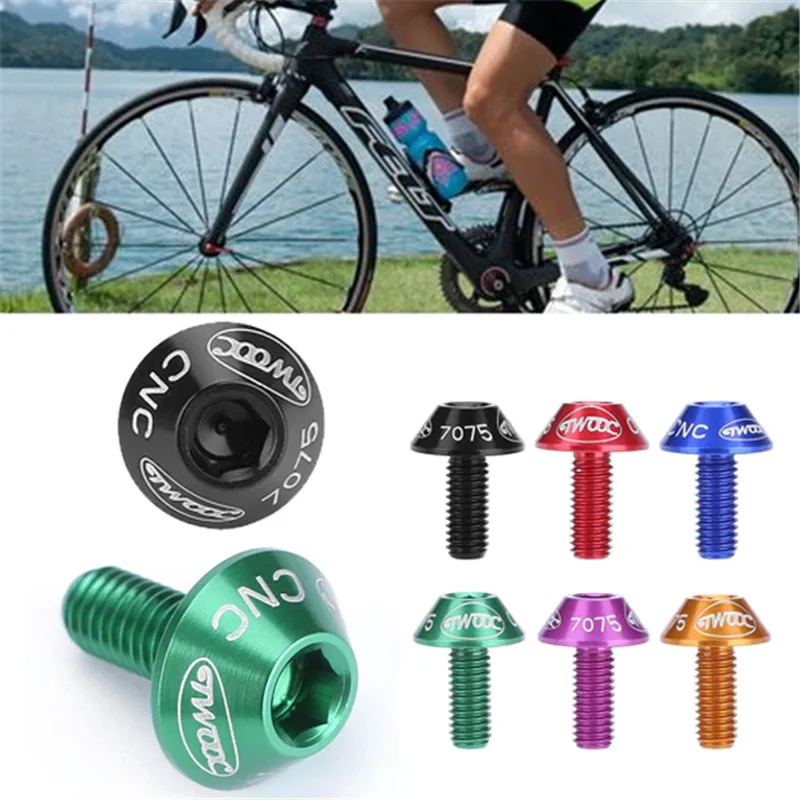 

TWOOC 2PCS Aluminum Alloy Ultra-light Water Bottle Cage Screws 12mm CNC For Road Bicycle MTB Brake Bolts For 4 # Allen Wrench