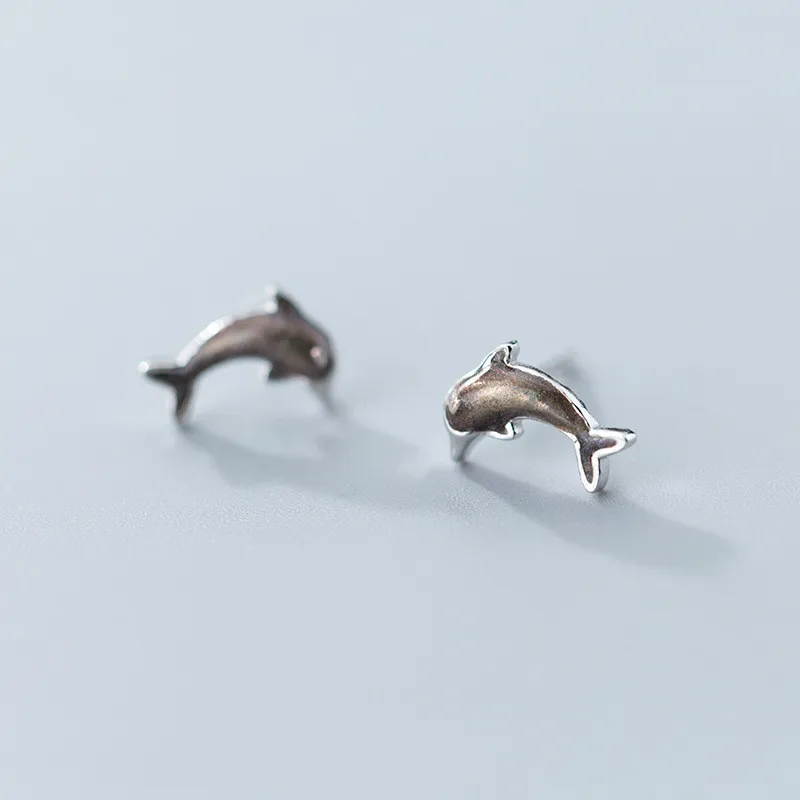 925 Стерлинговое серебро Милый дельфин Бесконечные серьги-гвоздики для женщин/девочек Детские модные украшения с кубическим цирконием.