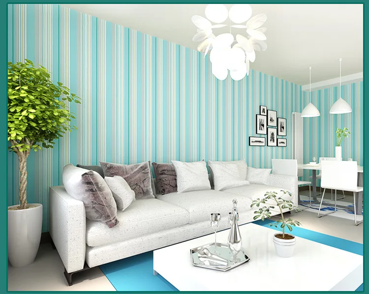 Modern minimalist blue and white vertical stripes non-woven wallpaper bedroom boys clothing wholesale children's room | Дом и сад