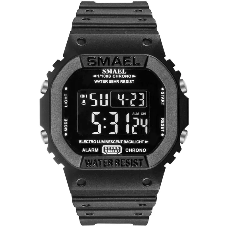Black SMAEL спортивные часы светодиодные цифровые спортивные мужские часы водонепроницаемые цифровые часы 1801 мужские часы Relogios Masculino военные часы - Цвет: Black