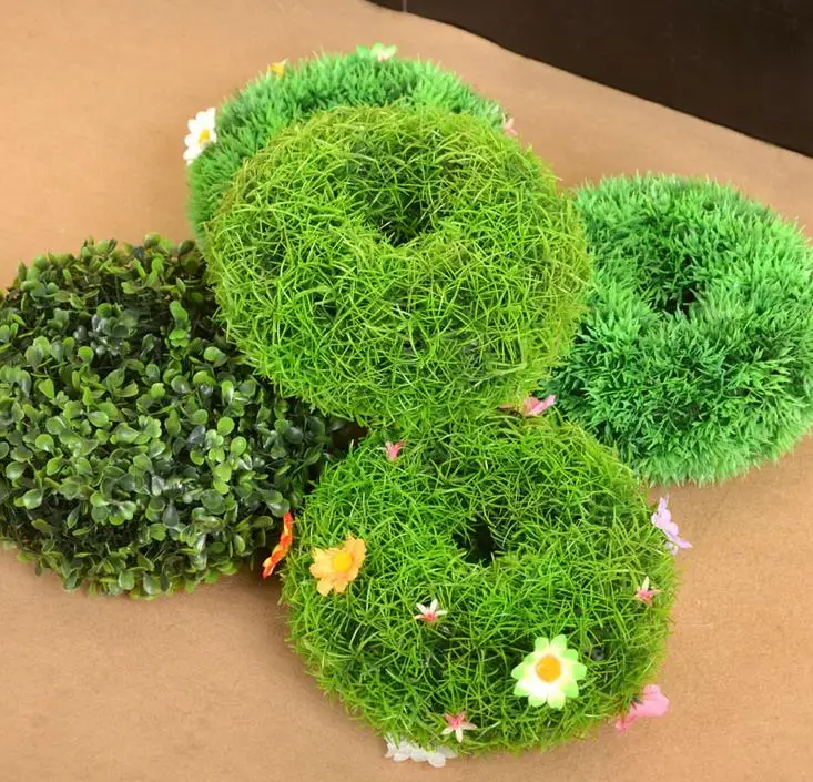 

12cm Diameter Artificial Topiary Hollow Balls With Flowers Outdoor Hanging Baskets Grass Balls Lawns Garden Floor Decoration