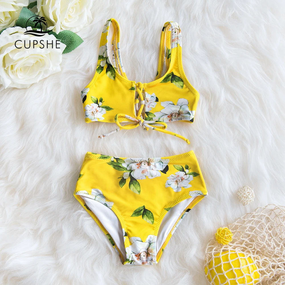 CUPSHE/2020 г. комплекты бикини для маленьких девочек с желтым цветочным принтом и
