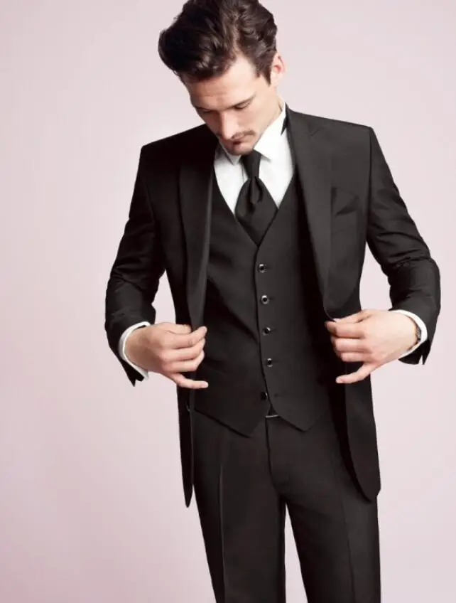 

Высокое качество, поступления 2016 г. Жених/жениха свадебный смокинг на заказ черный Лучший мужчина Костюм (куртка + брюки + жилет + галстук)