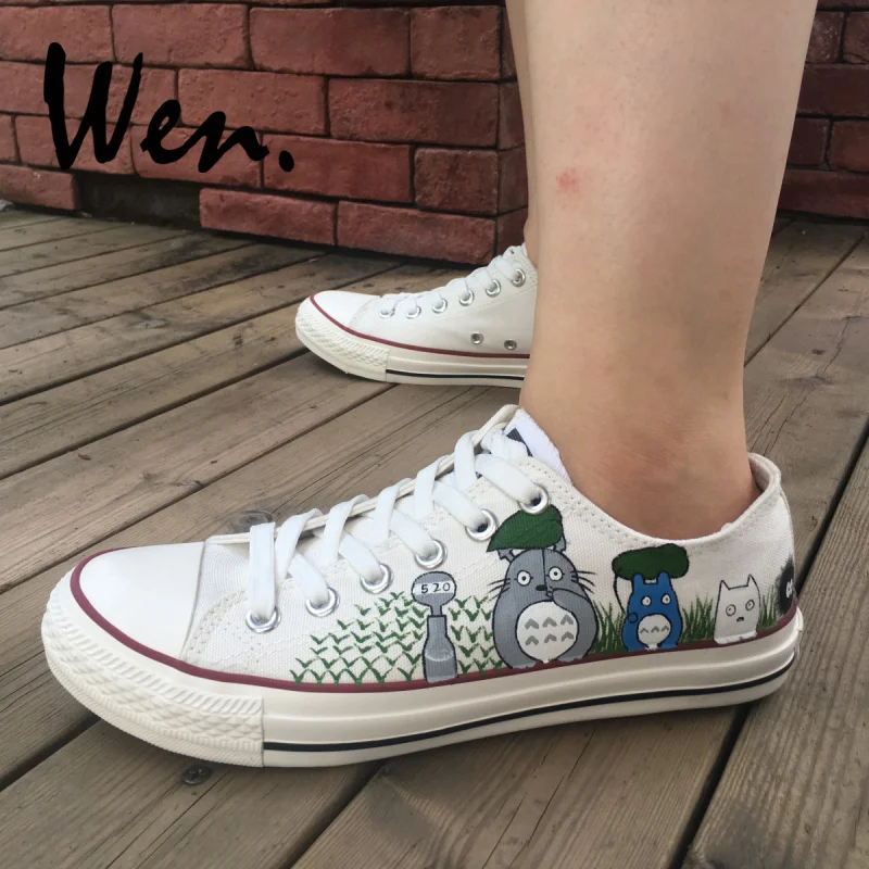 

Wen Design Custom My Neighbor Totoro Low Top Hand Painted Shoes Men White Canvas Sneakers Lace up Women Plimsolls Platform Flat