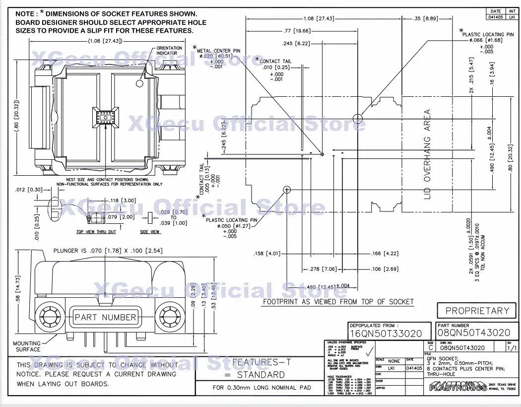 QFN8/MLP8/MLF8/SON8/стандартная розетка/адаптер PLASTRONICS 08QN50T43020|Калькуляторы| |