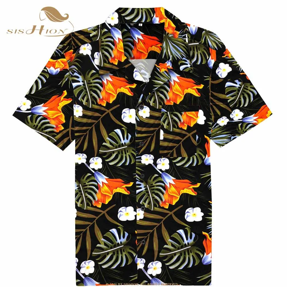 

SISHION Hawaiian Shirt ST124 100% Cotton 50s Vintage Short Sleeve Floral Print Holiday Men's Retro Camp Shirt camisas hombre