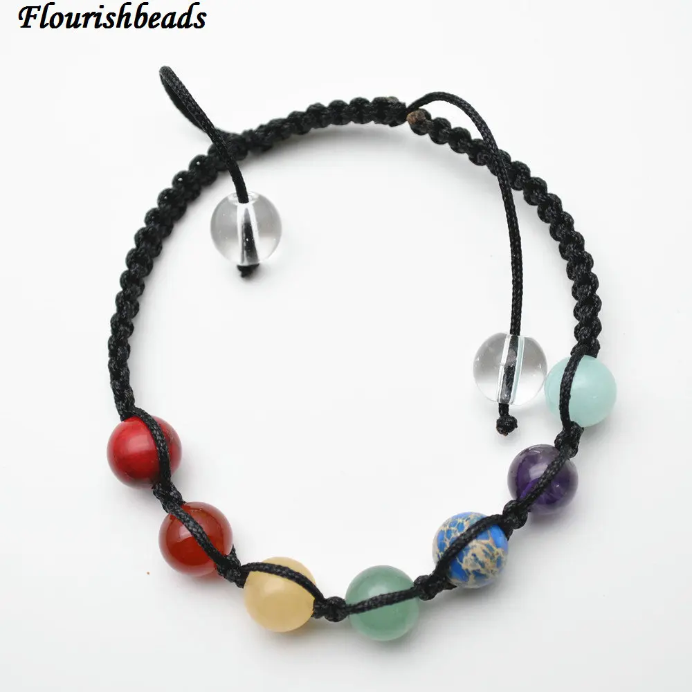 Handmade Chinese Knot Chakra Bracelet Party Jewelry Natural Amethyst / Green Aventurine Jasper Yellow Jade Stone Round Beads | Украшения и