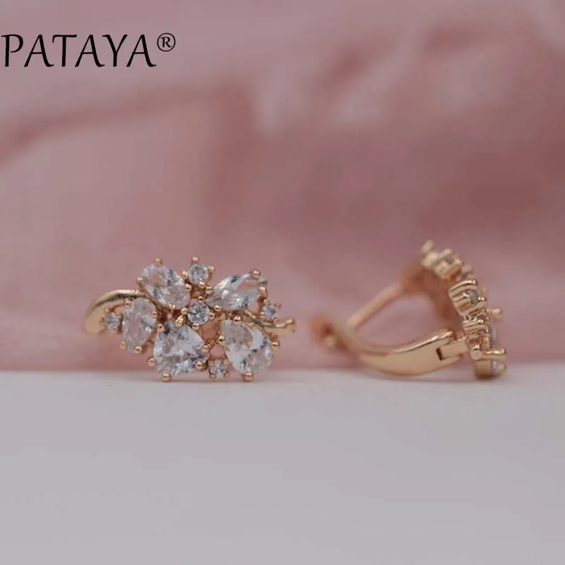 Pataya Multi-Цветной Зеленый Натуральный циркония серьги 585 розовое золото RU Hot эксклюзивные Дизайн Jewelry Женская водонепроницаемая grop серьги