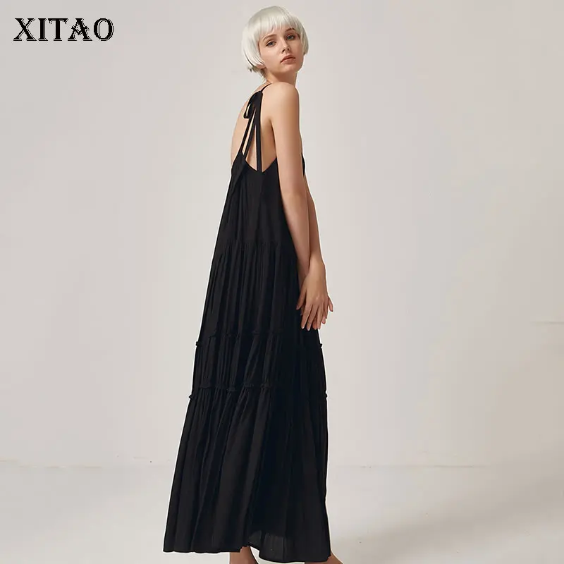 XITAO топ с открытыми плечами Бандажное макси платье плиссированное без рукавов