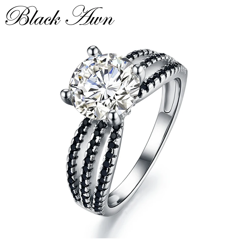 BLACK AWN Neo-Gothic 925 Sterling Silver Jewelry Topaz Trendy Wedding Rings for Women Engagement Ring Bague Femme Bijoux C095