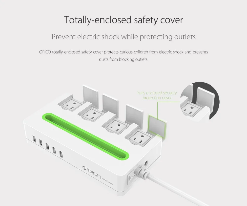 Orico розетка с 5 usb-портами для домашнего офиса, электроники, США штекер, защита от перенапряжения с держателем для телефона