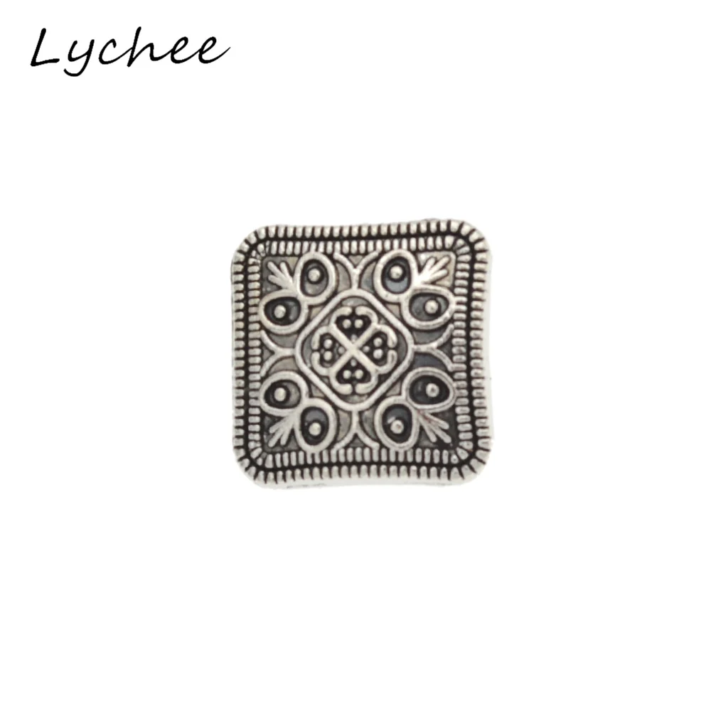 Lychee 10pcs Geometric Square Antique Silver Flower Metal Shank Button For Clothes Jeans Sewing DIY Decorative Crafts | Дом и сад