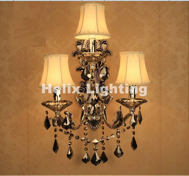 Европейский Хрустальный настенный светильник 3 лампы s серебристого цвета Smokey
