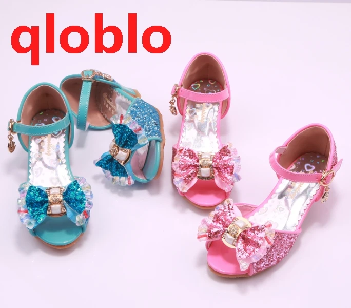 

qloblo Girls Princess Dress Sandals Glitter Summer Wedding high Heel Children Fish Mouth Bowknot Kids Shoes Sandals