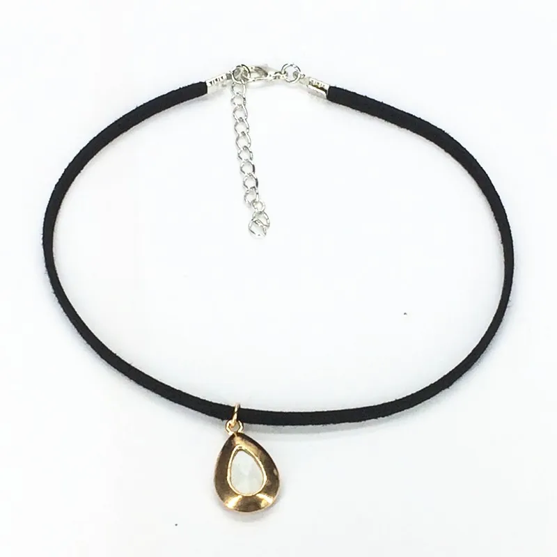 Горячее предложение Кручёные ожерелья BIJOUX обычный черный бархатный Кожа Капли Воды Кулон Макси себе Чокеры Цепочки и ожерелья Женская обувь ювелирные изделия