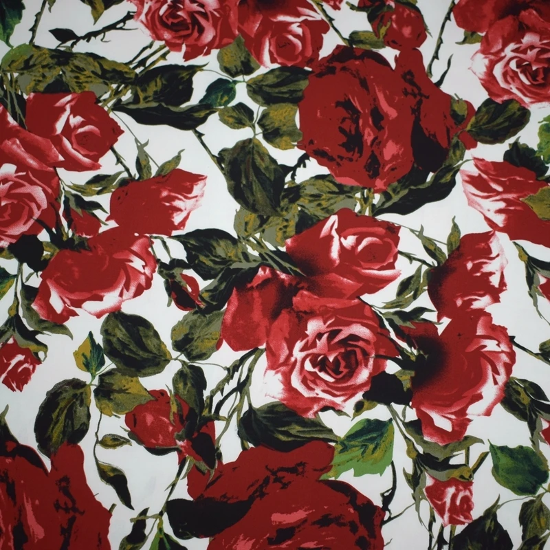 Эластичная хлопчатобумажная ткань с принтом розы ширина 150 см|cotton fabric for dress|stretch