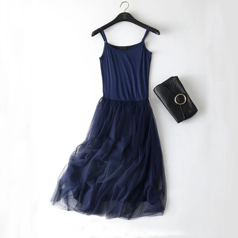 Женское Сетчатое платье на тонких бретельках базовое Кружевное майка в стиле