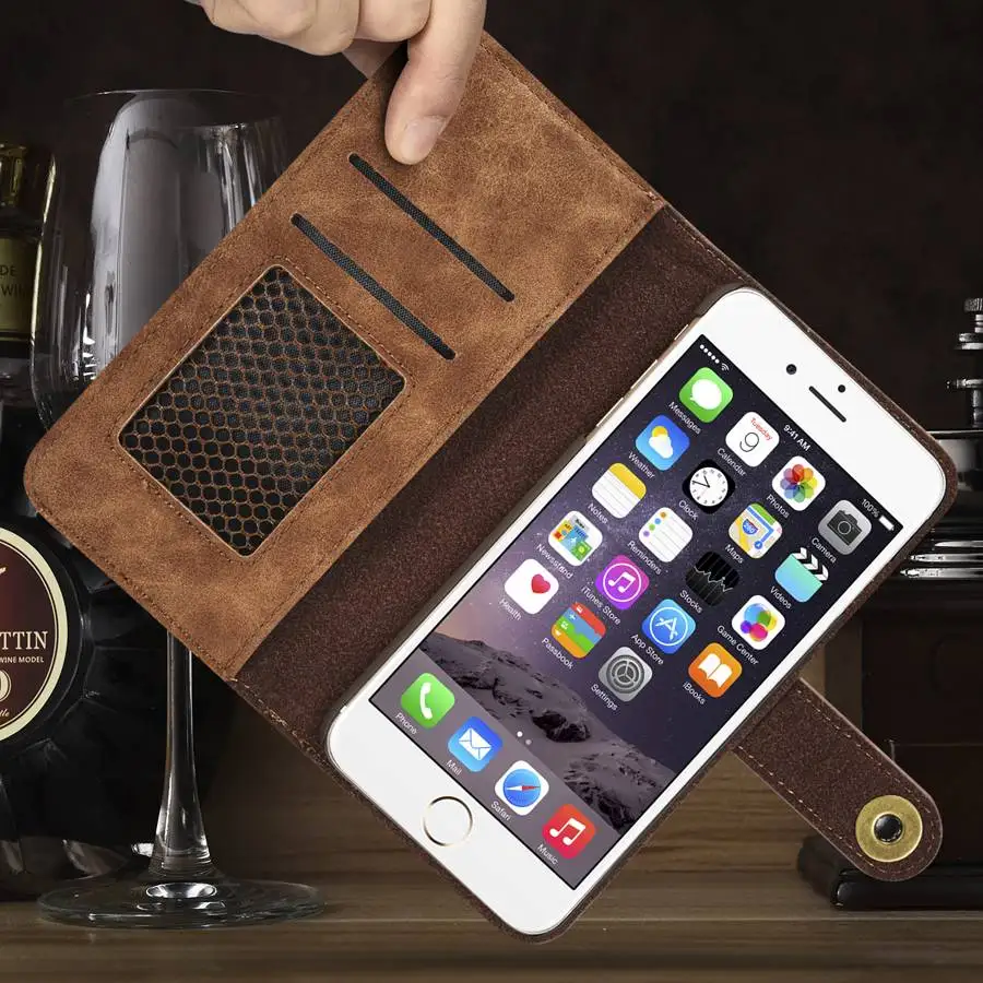 Съемный чехол с задней крышкой для Apple iPhone 6 Plus / 6S 5.5" с металлической решеткой для фото внутри настоящей кожи PU.