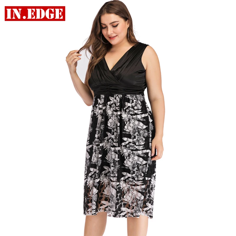 5XL лето плюс большие женские цветочные сексуальные платья Bodycon кружева лоскутное