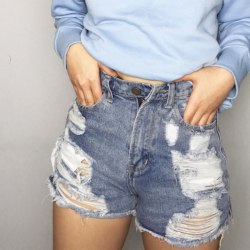 Dark wash High-waist Jean Ripped Destroy Holes Tassel Denim 2018 Sexy Women New Fashion Summer Casual Hot Shorts | Женская одежда