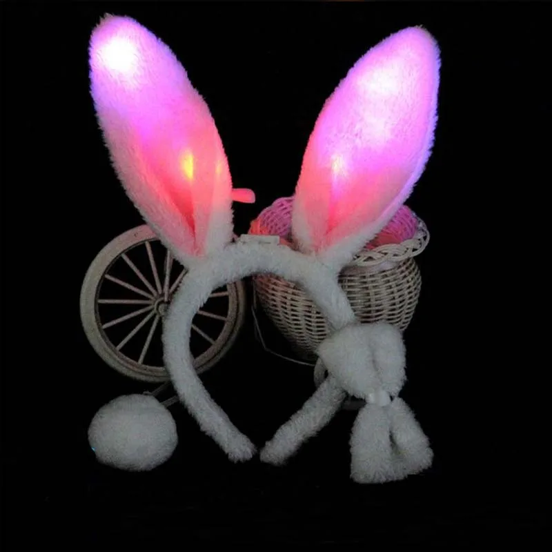 Women Girl Flashing Lighted Sequins Fluffy Bunny Rabbit Ears Headband Tail Tie Cosplay Glow Party Concert Purim Easter Christmas | Дом и сад