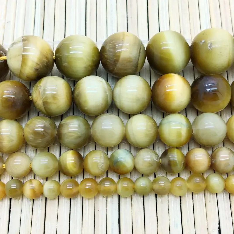 Натуральная каменная бусина из тигрового глаза с золотистым оттенком, шарообразная, гладкая, 6 мм, 8 мм, 10 мм, 12 мм, для создания украшений своими руками.