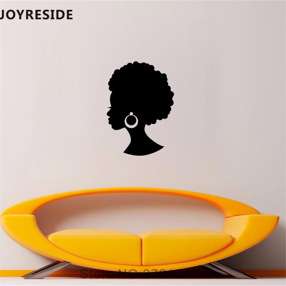 

JOYRESIDE African Girl Wall Decal Salon Woman Earring Wall Sticker Art Vinyl Decal Home Livingroom Decor Interior Design A799